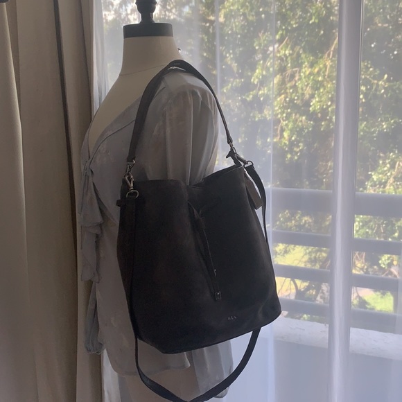 Lauren Ralph Lauren Brown Suede Drawstring Shoulder Bag - Picture 4 of 17